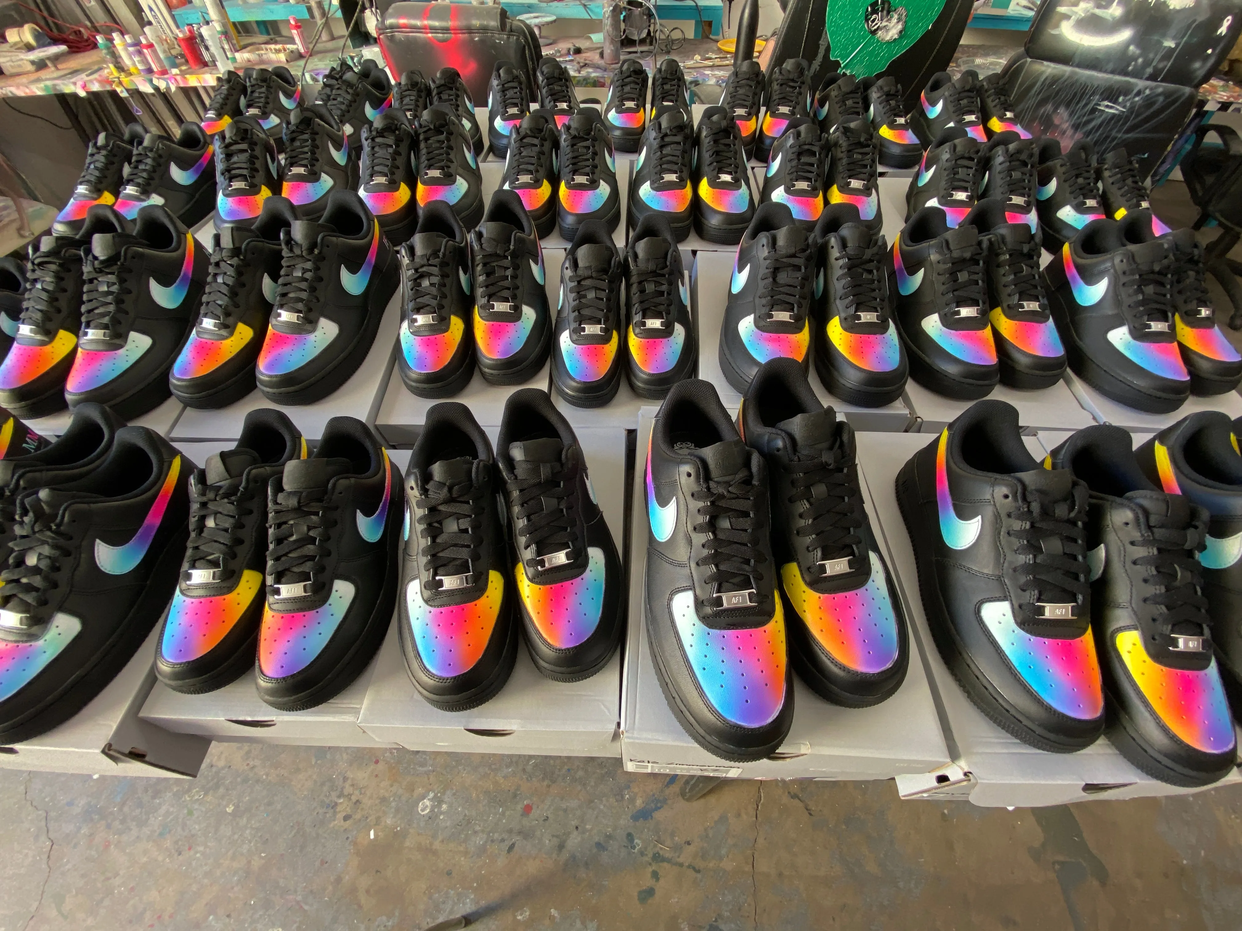 32 Custom Black Nike AF1 Low Sneakers - Hand Painted with Sinful Colors and Initials - Personalized Order.