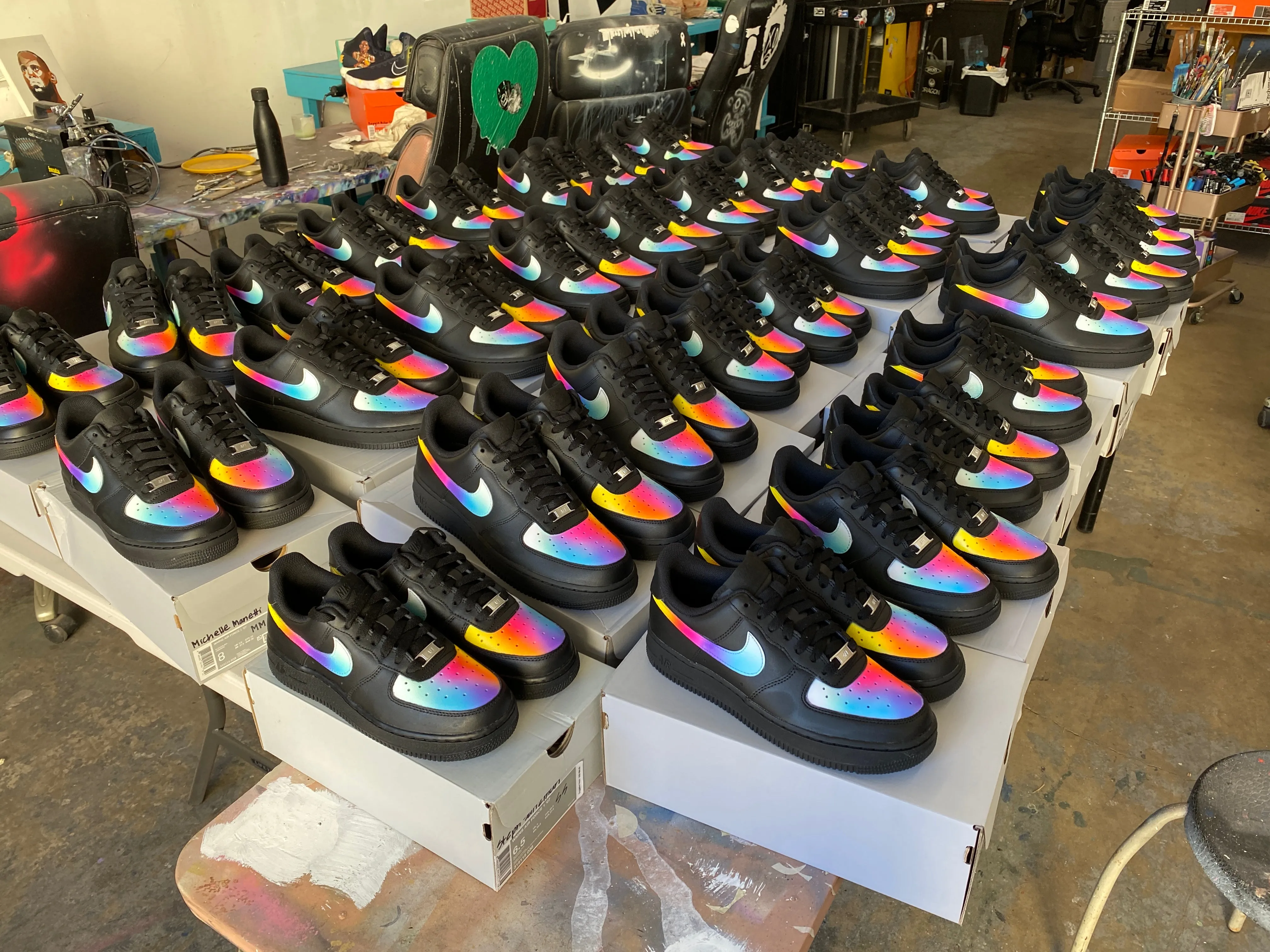 32 Custom Black Nike AF1 Low Sneakers - Hand Painted with Sinful Colors and Initials - Personalized Order.