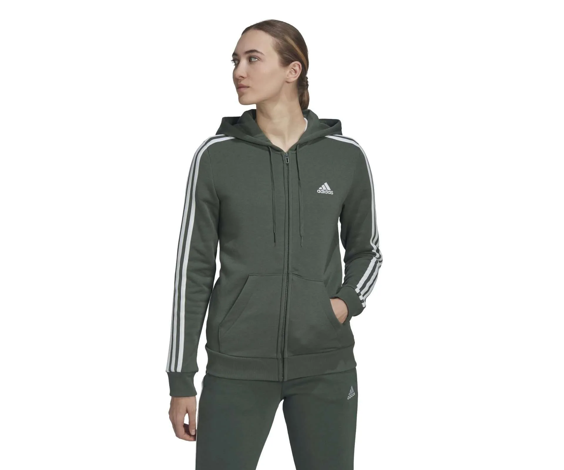 adidas Women’s Essentials Fleece 3-Stripes Full-Zip Hoodie