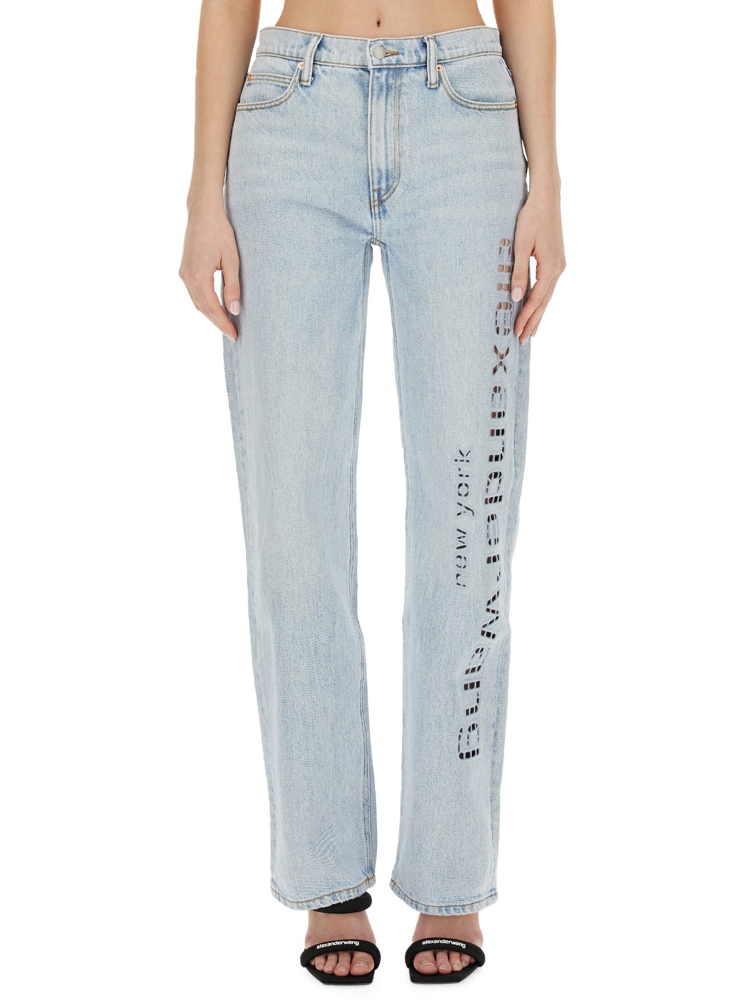 ALEXANDERWANG.T    DENIM JEANS WITH EZ LOGO AND CUT-OUT