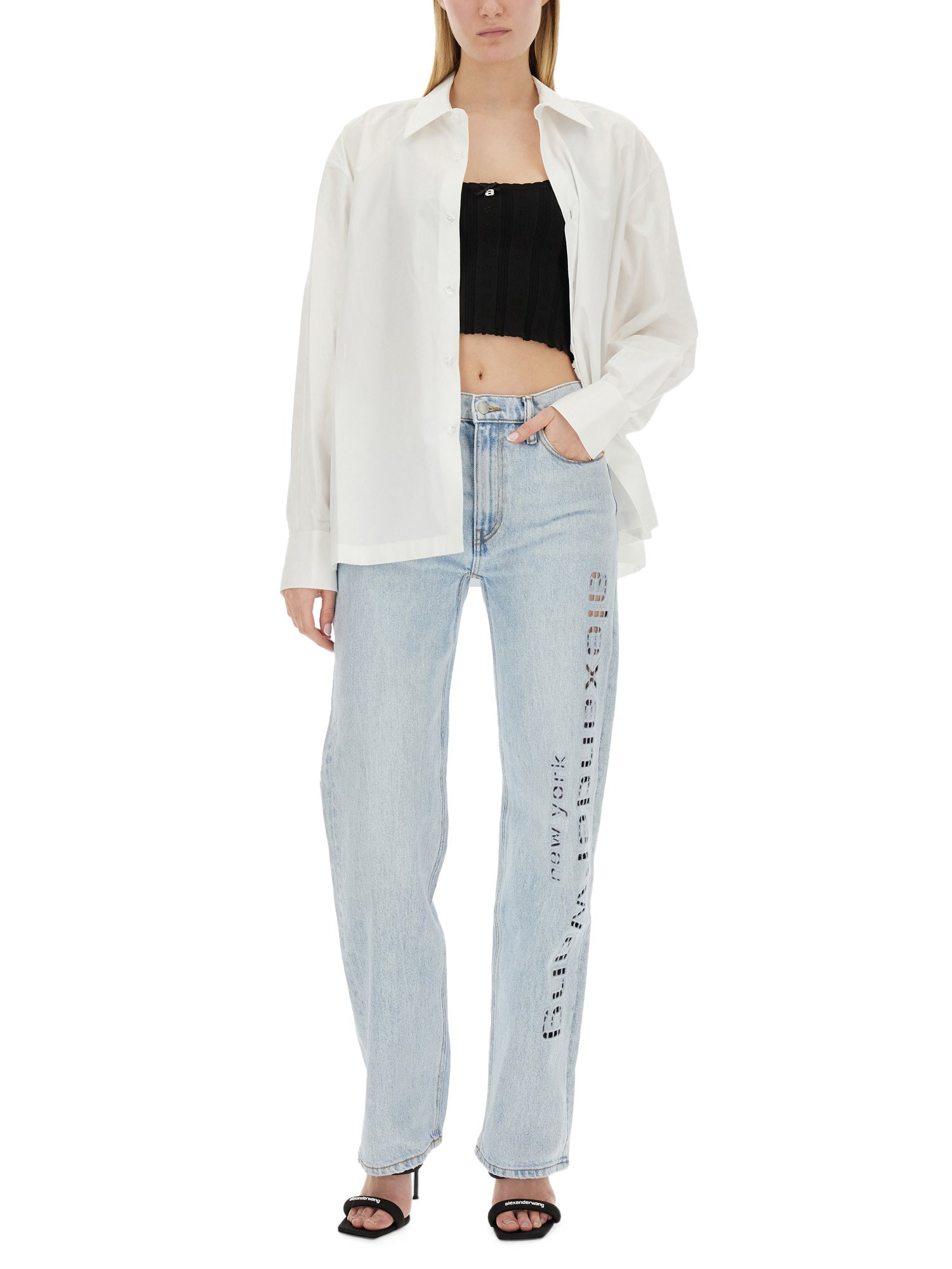 ALEXANDERWANG.T    DENIM JEANS WITH EZ LOGO AND CUT-OUT