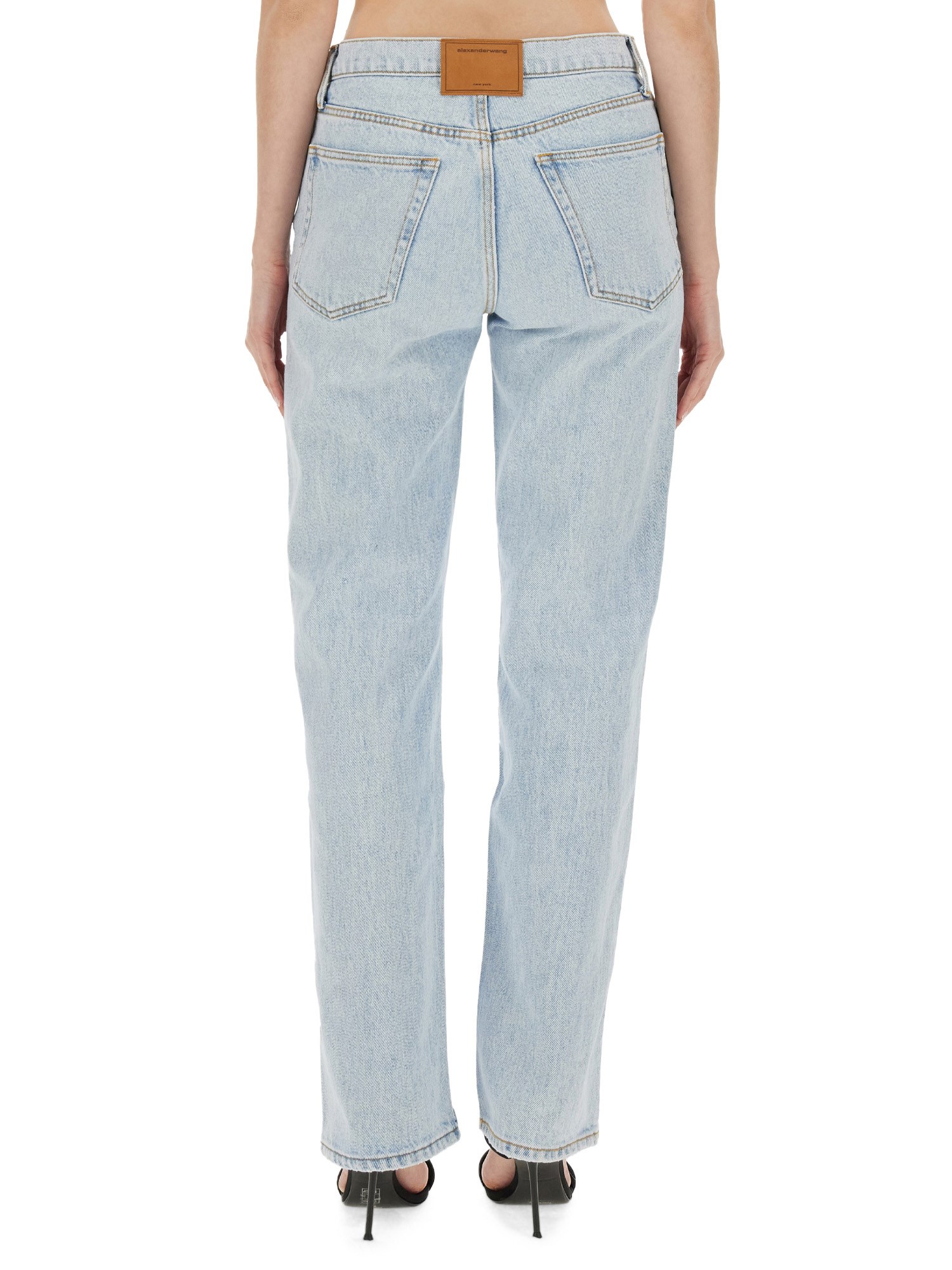 ALEXANDERWANG.T    DENIM JEANS WITH EZ LOGO AND CUT-OUT