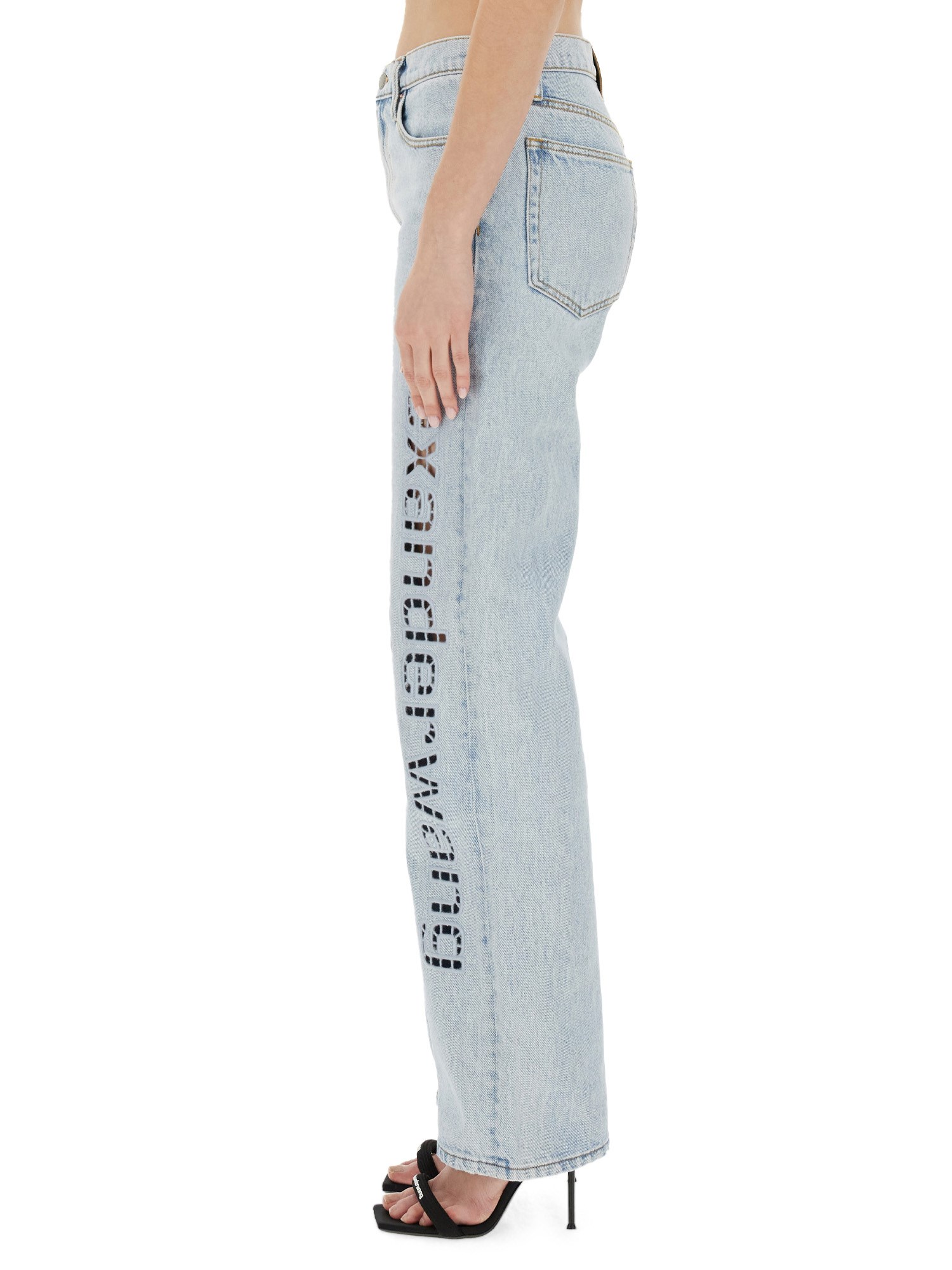 ALEXANDERWANG.T    DENIM JEANS WITH EZ LOGO AND CUT-OUT