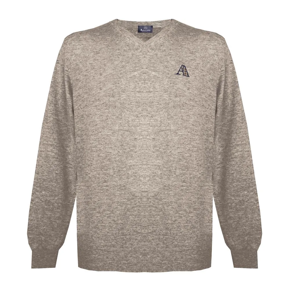 Aquascutum Mens Long Sleeved/V-Neck Knitwear Jumper with Logo in Beige