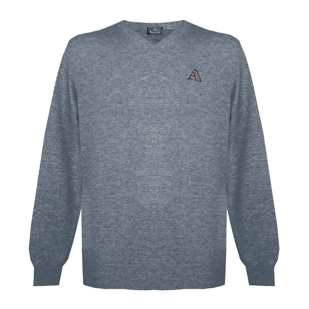 Aquascutum Mens Long Sleeved/V-Neck Knitwear Jumper with Logo in Grey