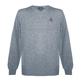 Aquascutum Mens Long Sleeved/V-Neck Knitwear Jumper with Logo in Light Grey