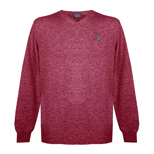 Aquascutum Mens Long Sleeved/V-Neck Knitwear Jumper with Logo in Red