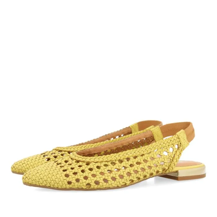 ARGIRITA WOMEN'S LIME LEATHER BALLET FLATS WITH BRAIDING