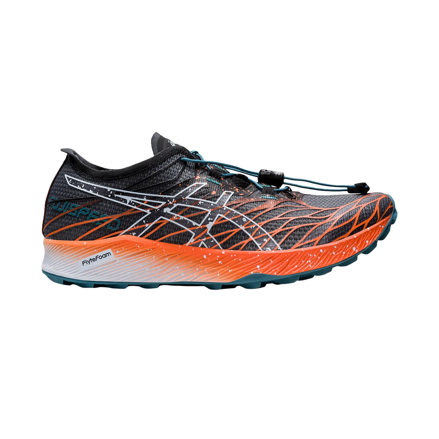 Asics FujiSpeed  Black Nova Orange men's running shoes.