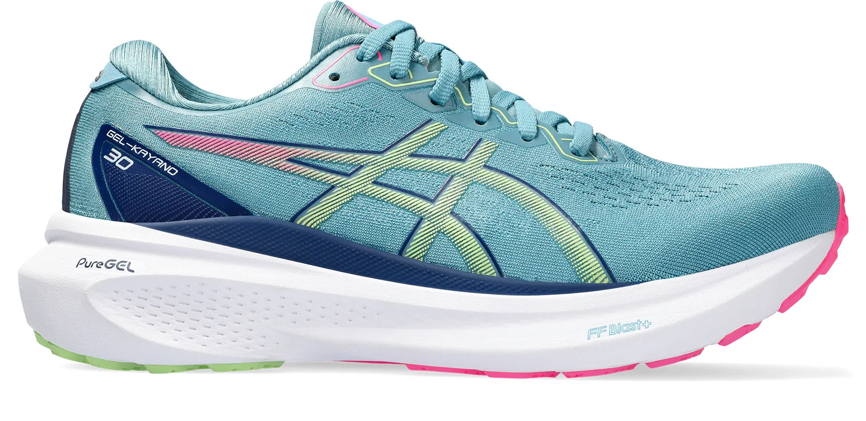 Asics Gel Kayano 30 women's running shoes - Gray Blue/Lime Green (B Width)