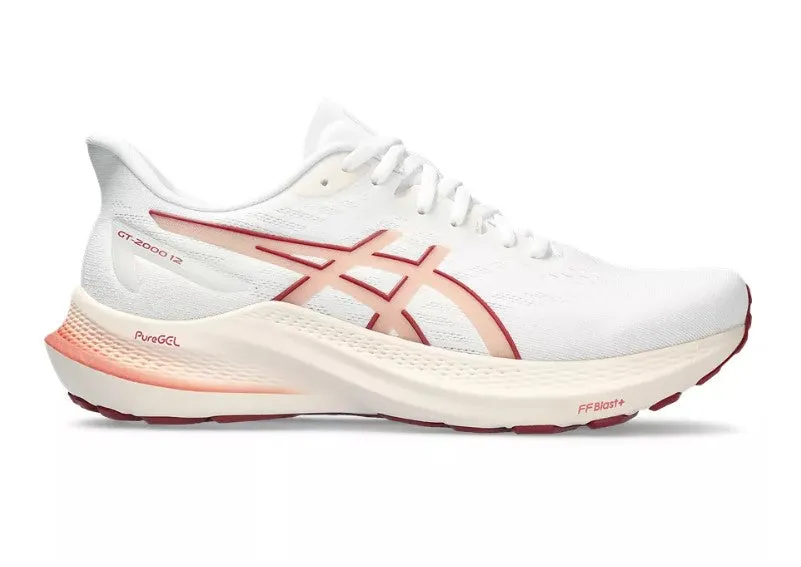 Asics GT-2000 12 Women's Running Shoe - White/ Light Garnet (B Width)