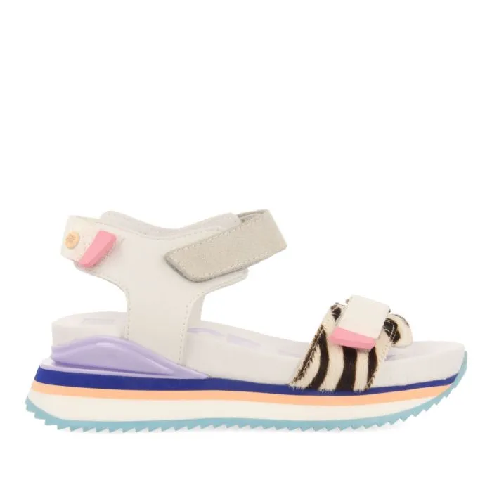 Baldim girls sandals with white and animalrint adjustable straps