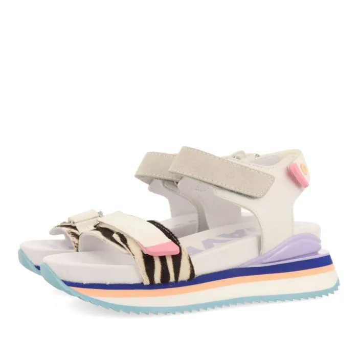 Baldim girls sandals with white and animalrint adjustable straps