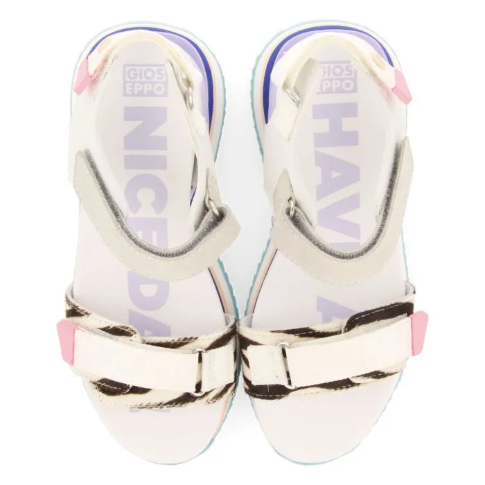 Baldim girls sandals with white and animalrint adjustable straps