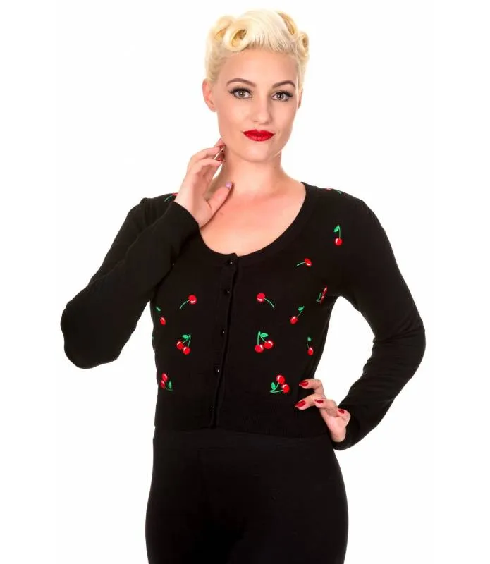 Black cardigan with cherry pattern - CBN364 Drive Me Crazy - Banned