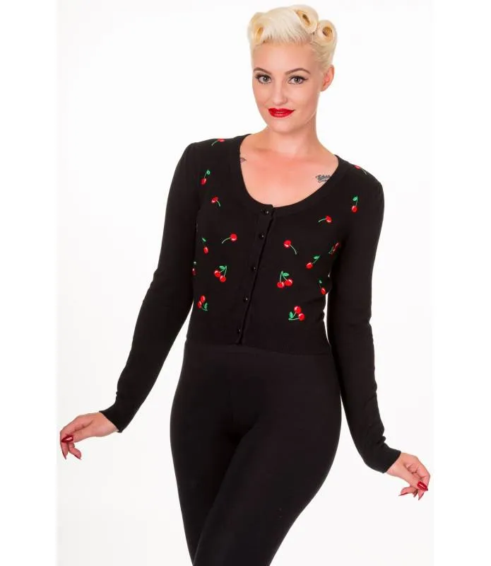 Black cardigan with cherry pattern - CBN364 Drive Me Crazy - Banned