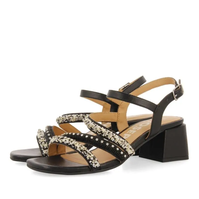 BLACK HEEL SANDALS WITH MULTICOLOR STRAPS AND DETAILS FOR WOMEN BALAO