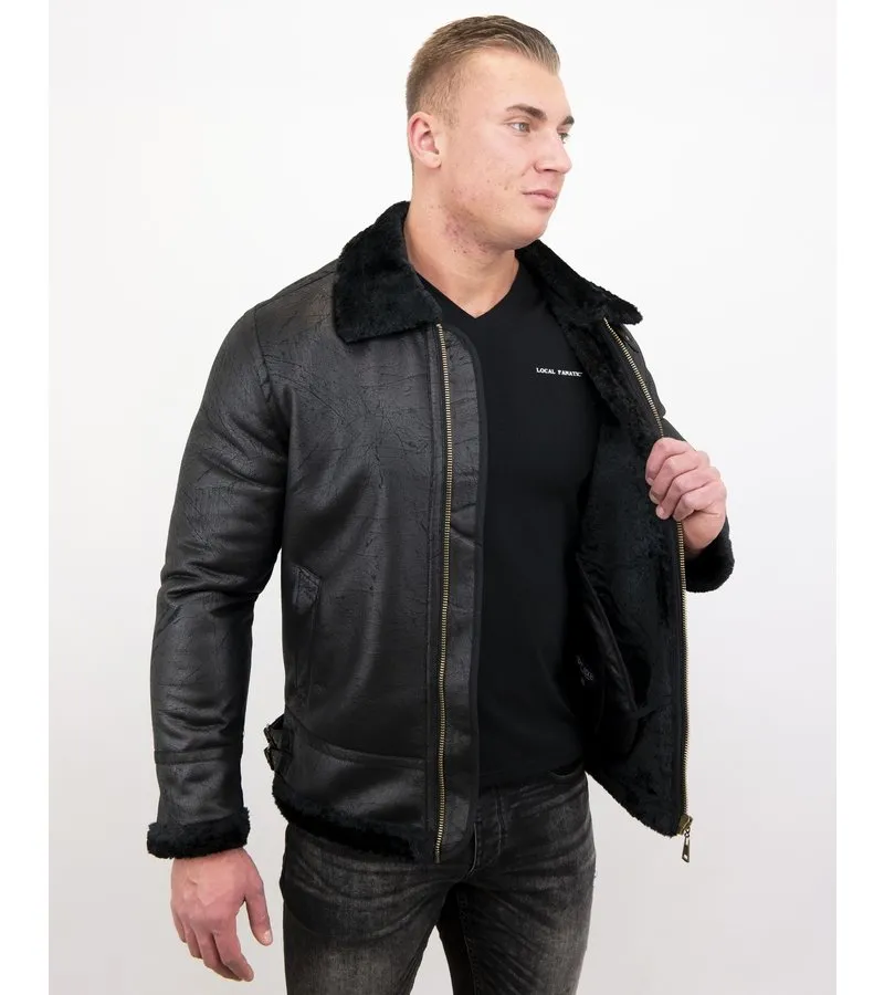 Black Shearling Jacket - Lammy Coat for Men