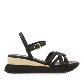 BLACK WEDGE SANDALS WITH TUBULAR STRAPS FOR WOMEN PERMET