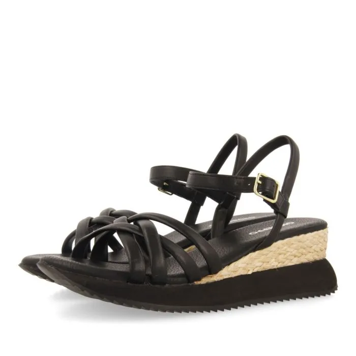 BLACK WEDGE SANDALS WITH TUBULAR STRAPS FOR WOMEN PERMET