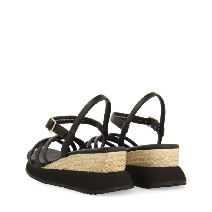 BLACK WEDGE SANDALS WITH TUBULAR STRAPS FOR WOMEN PERMET