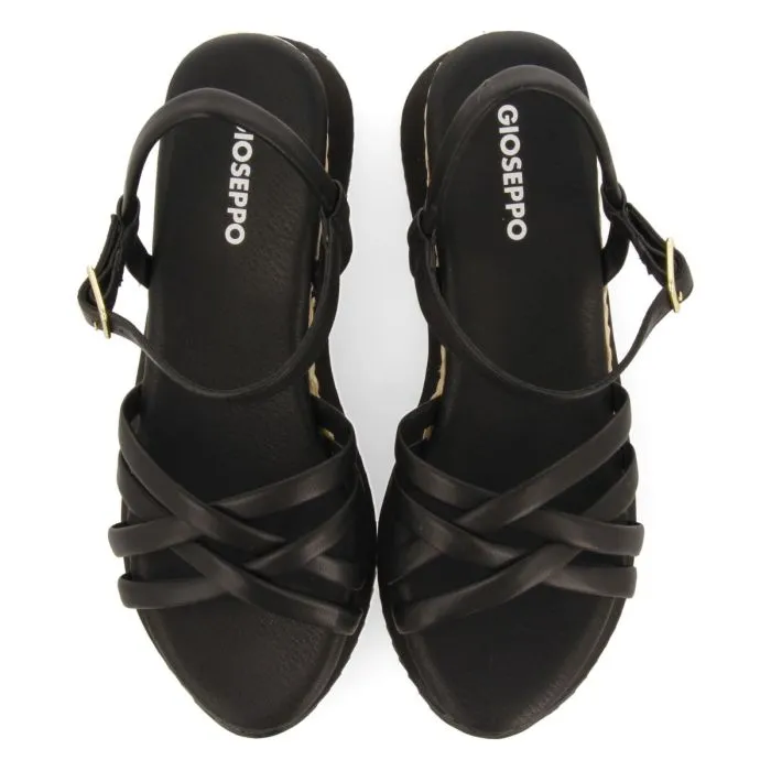 BLACK WEDGE SANDALS WITH TUBULAR STRAPS FOR WOMEN PERMET