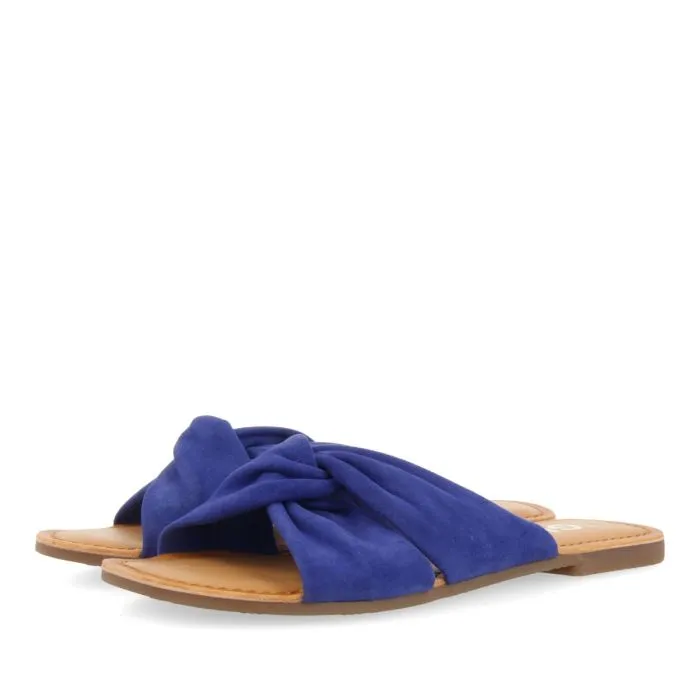 BLUE LEATHER SLIDE SANDALS FOR WOMEN AGIRA