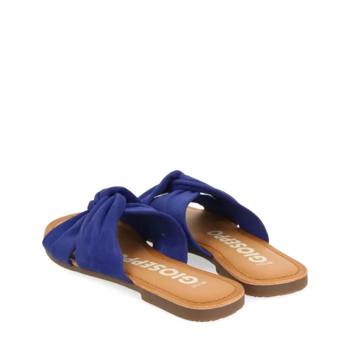 BLUE LEATHER SLIDE SANDALS FOR WOMEN AGIRA