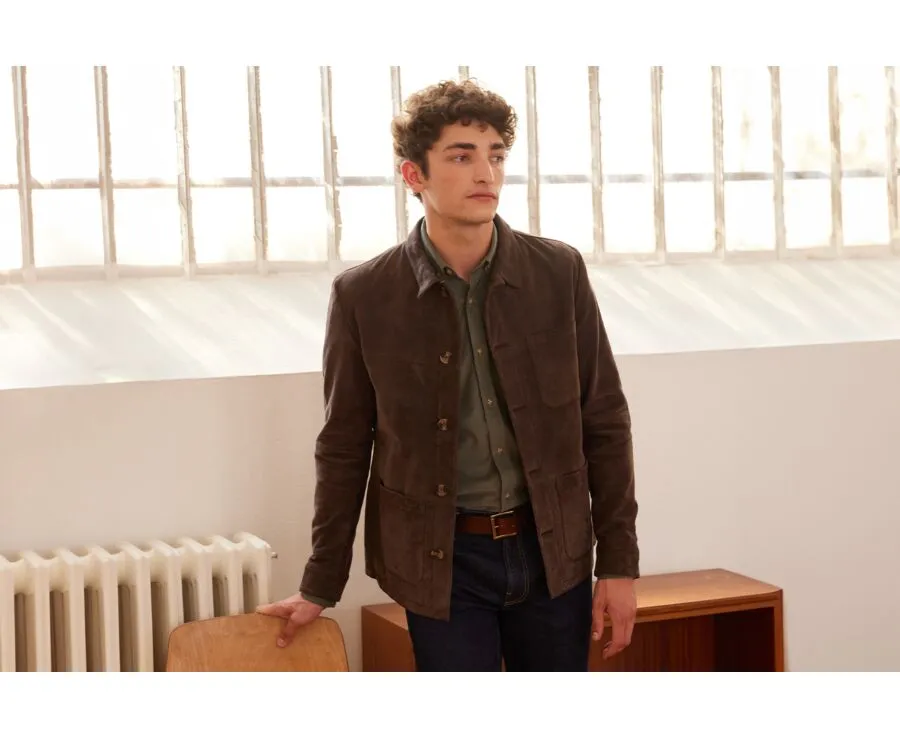 Brown Suede Leather Jacket for Men - FAUSTIN