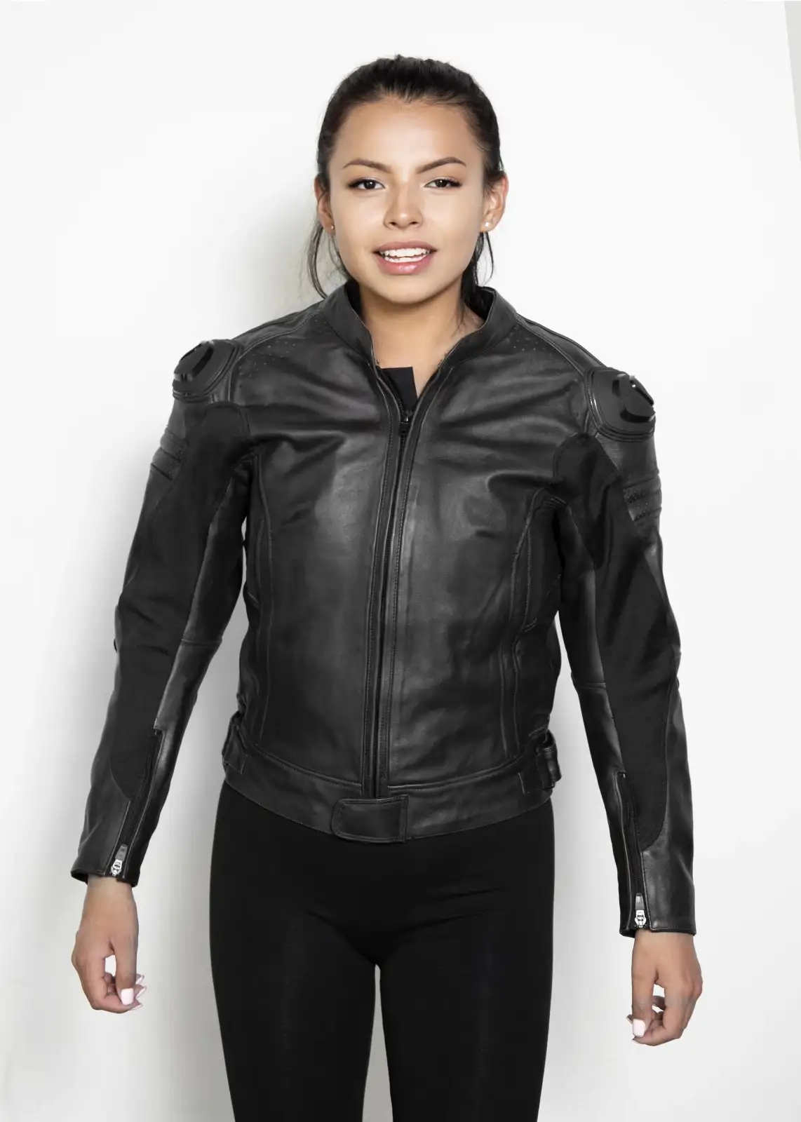 Buy Womens Black Motorcycle Leather Jacket with Armor