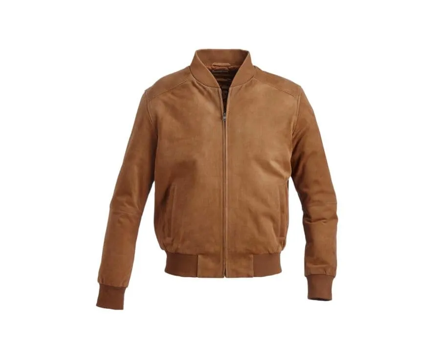 Caramel Suede Leather Jacket - SEAN: On-trend caramel suede leather jacket for men - SEAN