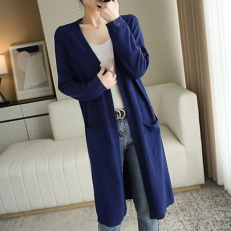 Casual cashmere cardigans for women, long knitted sweater coat with V-neck for autumn and winter.