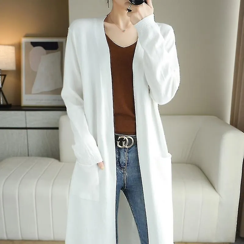 Casual cashmere cardigans for women, long knitted sweater coat with V-neck for autumn and winter.