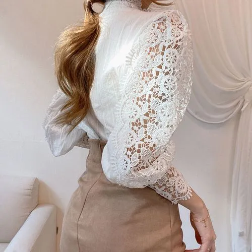 Casual Solid Color Long Sleeve Hollow Out Blouse