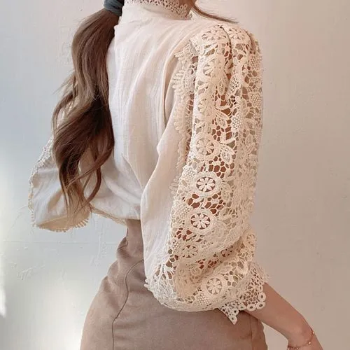 Casual Solid Color Long Sleeve Hollow Out Blouse