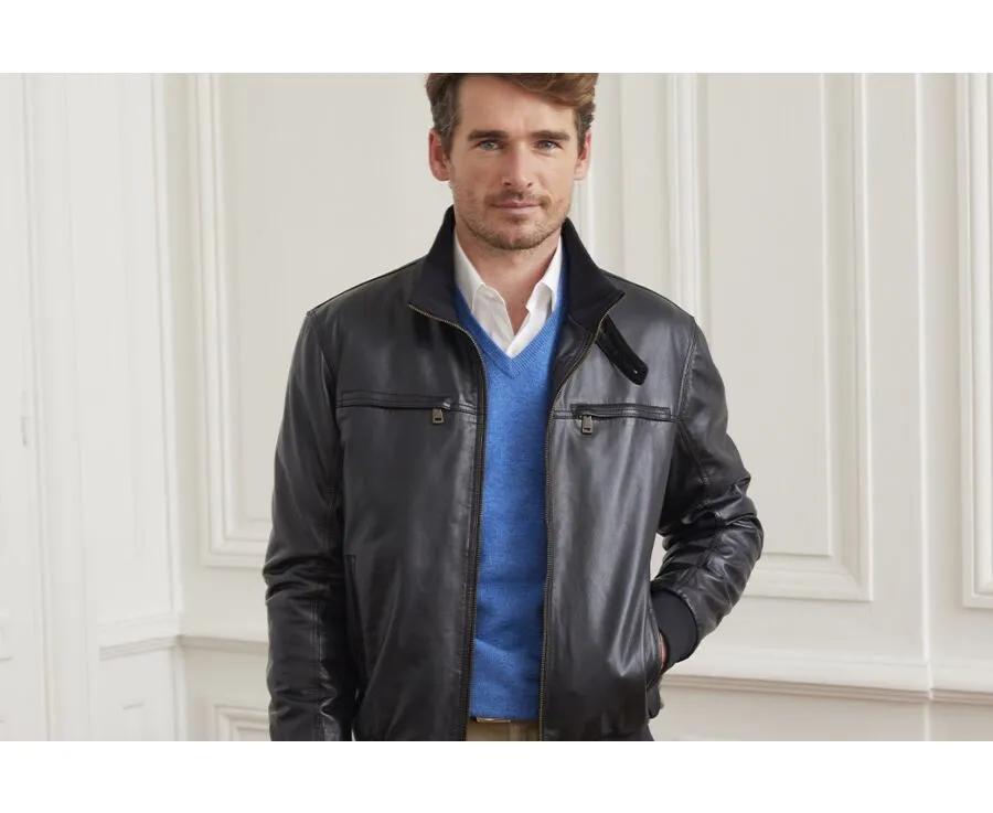 CAYDEN Men's Navy Leather Jacket