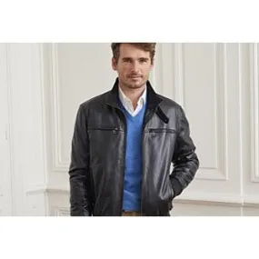 CAYDEN Men's Navy Leather Jacket