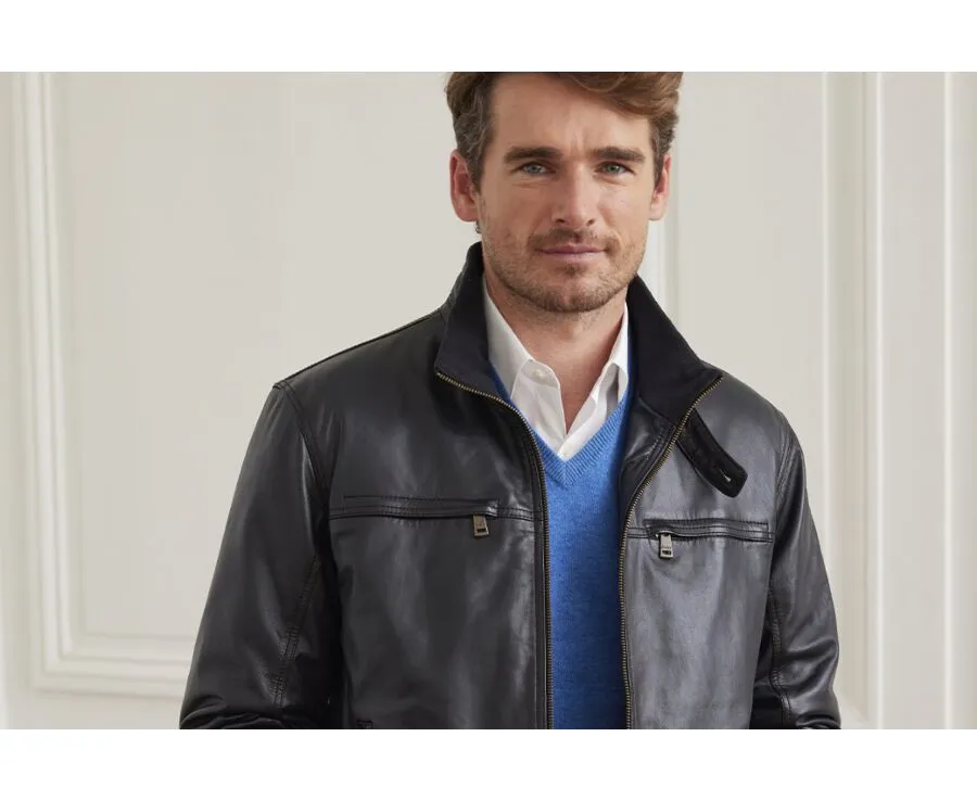 CAYDEN Men's Navy Leather Jacket