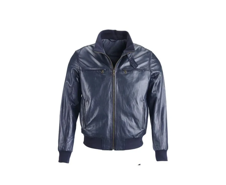 CAYDEN Men's Navy Leather Jacket