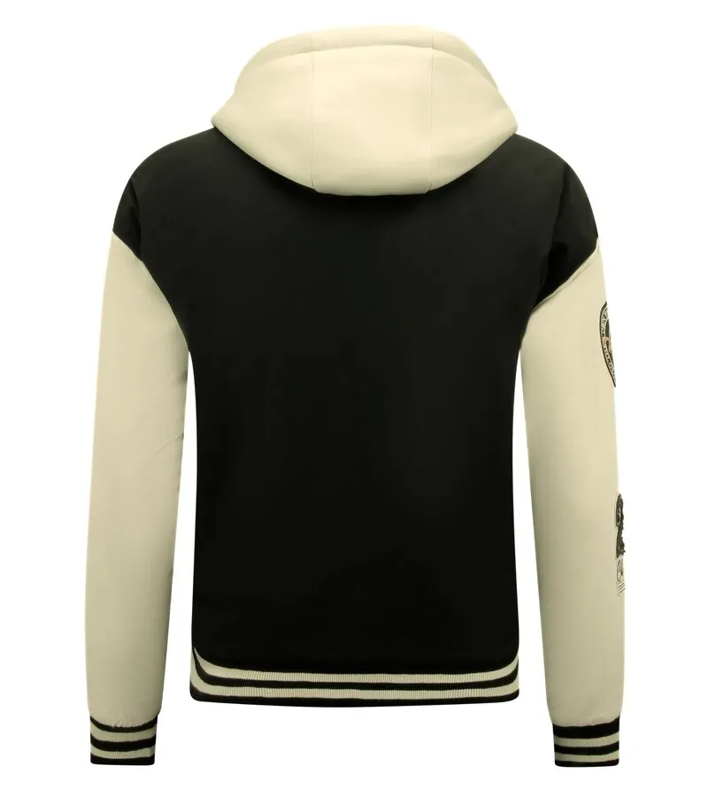 Classic Oversized Baseball Jacket with Hood -8632- Black