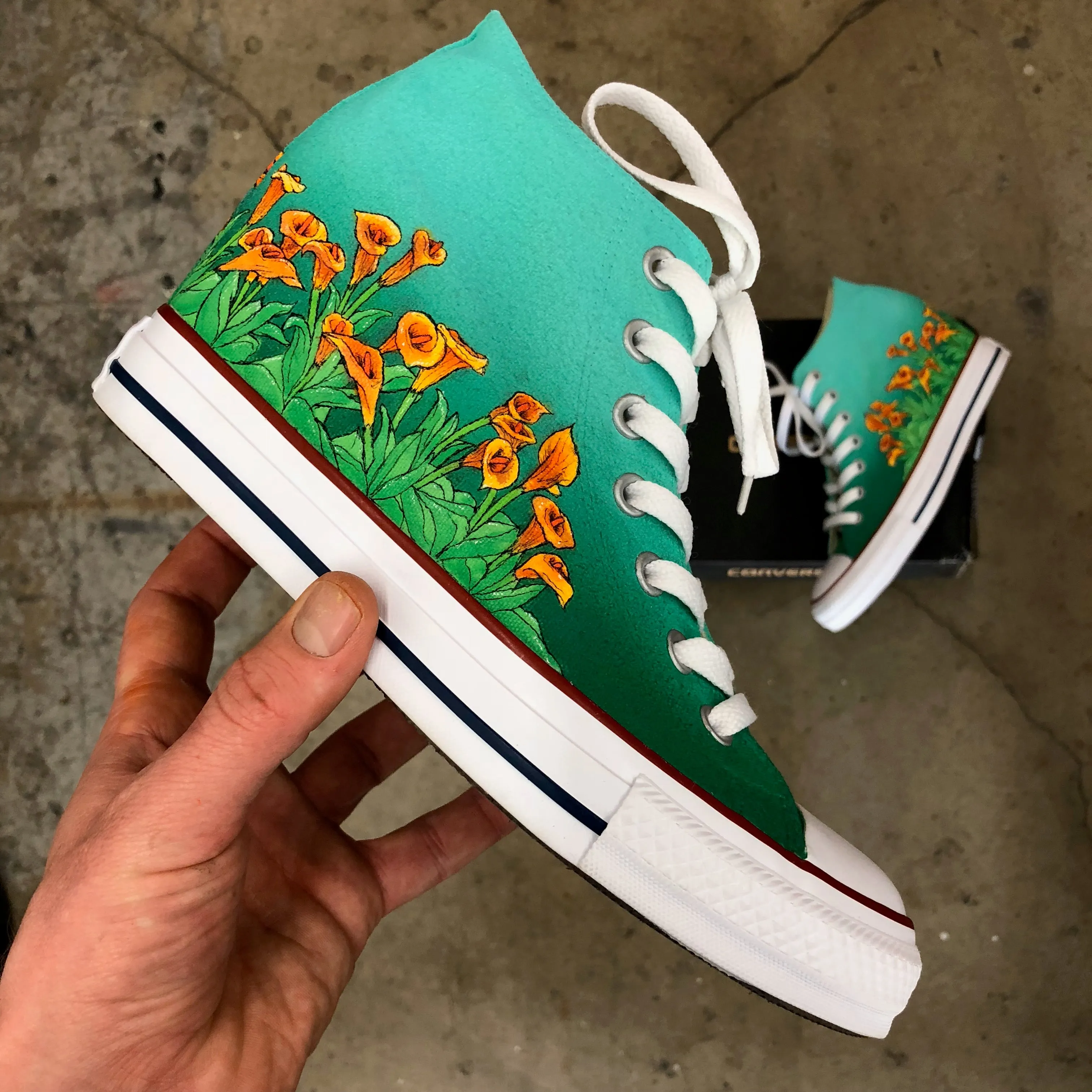 Converse Hi Tops - Orange Bloom Flowers