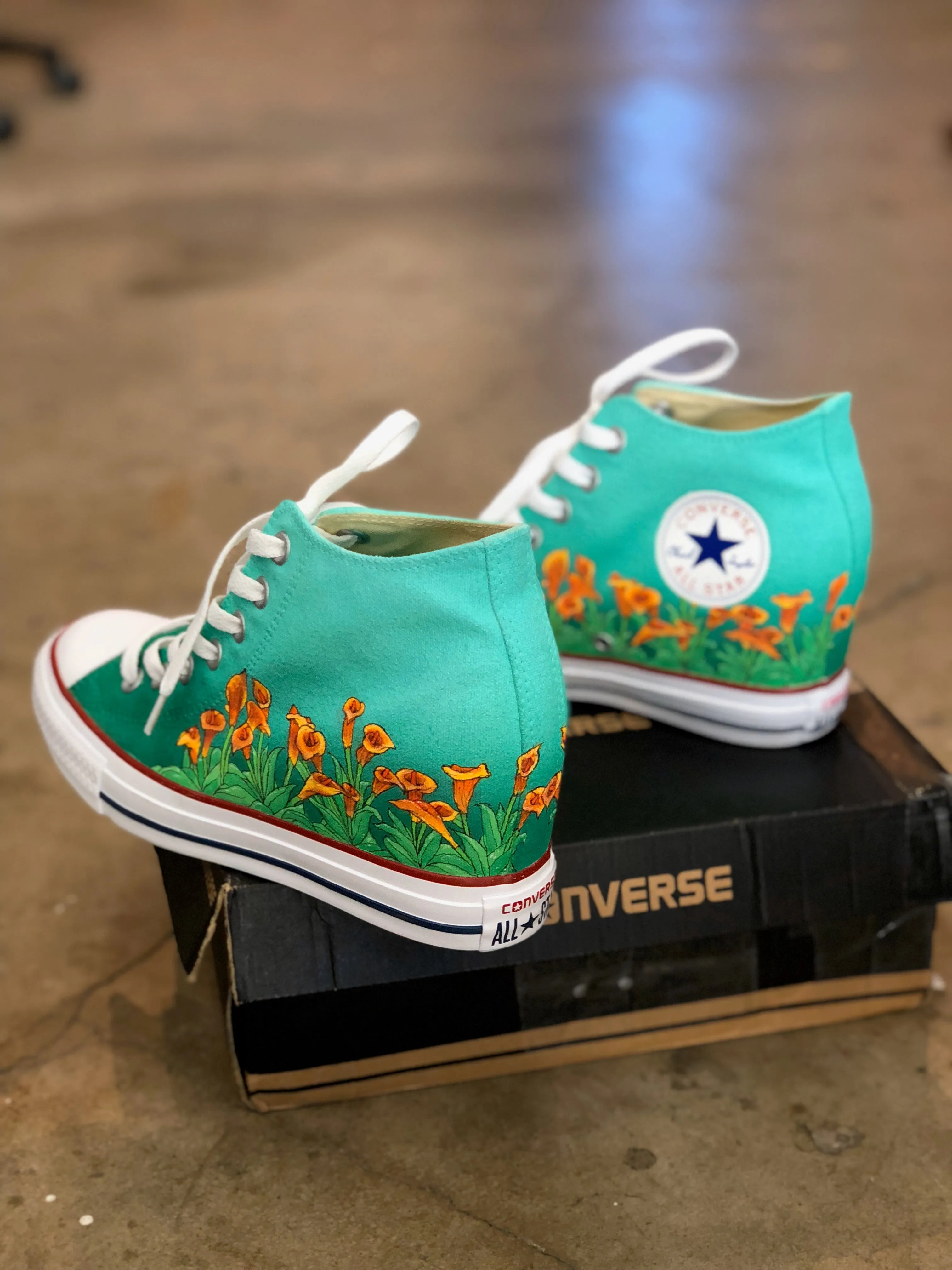 Converse Hi Tops - Orange Bloom Flowers