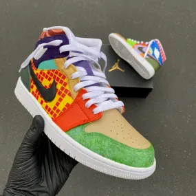 Custom Painted Nike What the Dunk Air Jordan Mid - Handcrafted Artistic Design