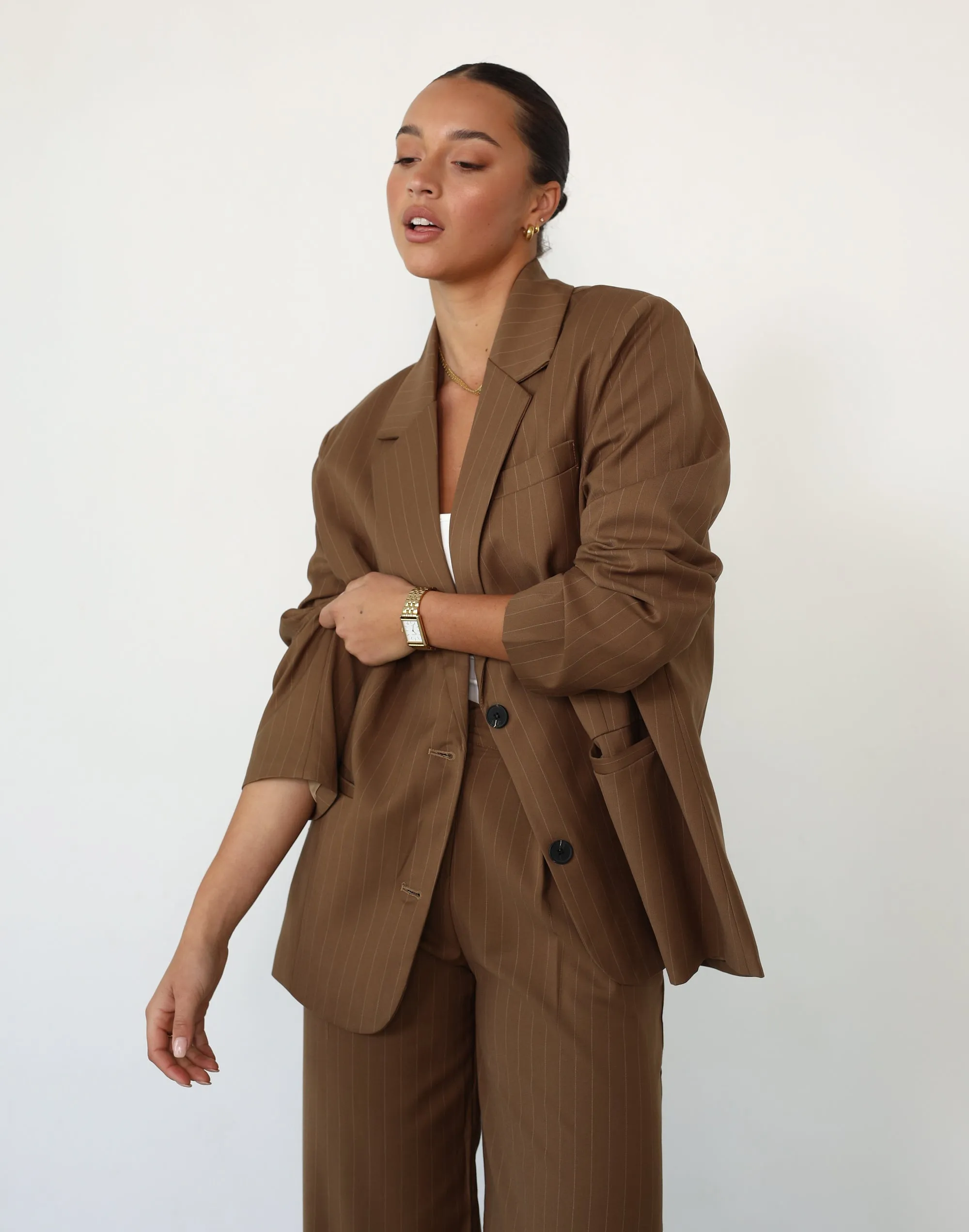 Devyn Blazer - Brown Pinstripe | Shop Now