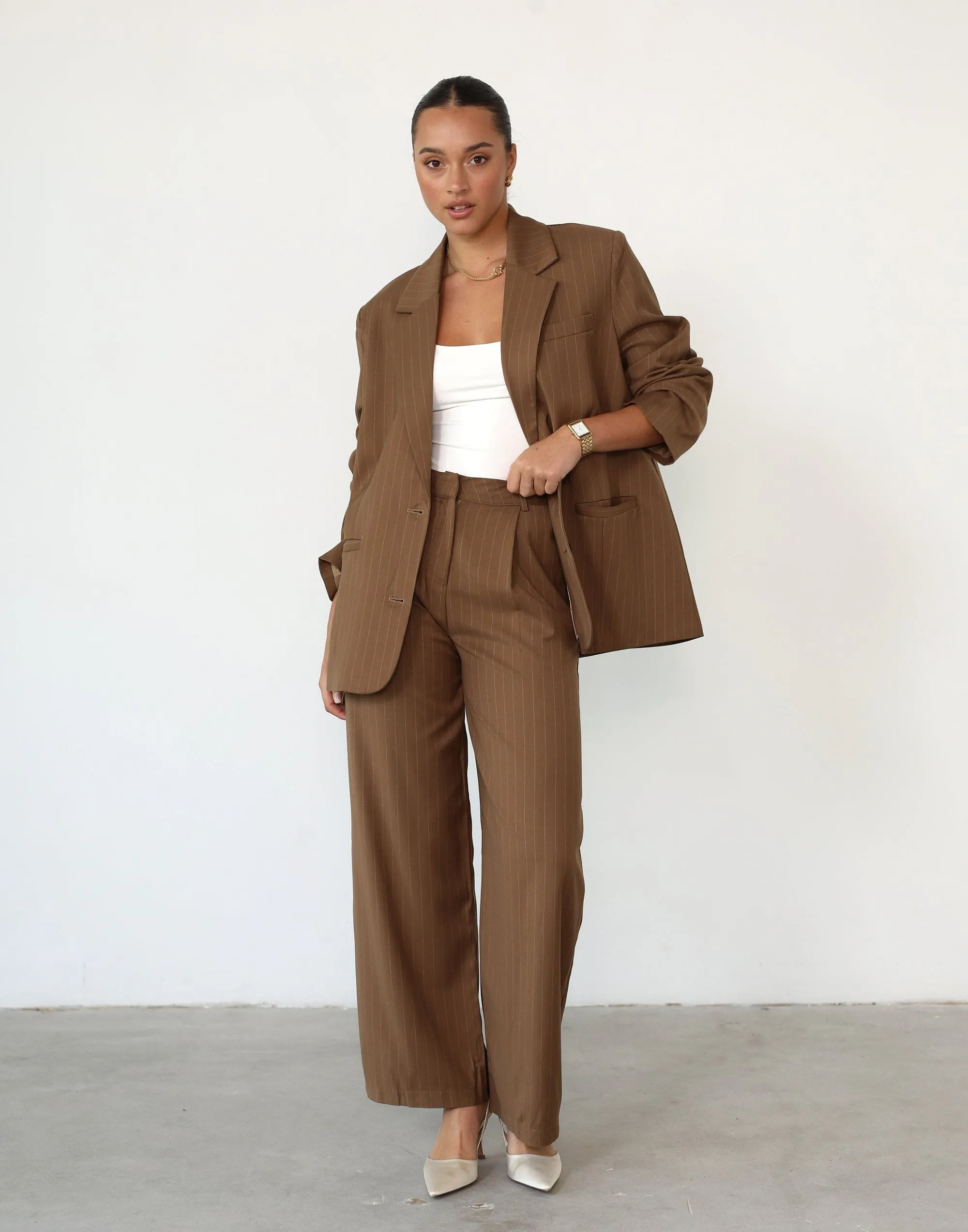 Devyn Blazer - Brown Pinstripe | Shop Now