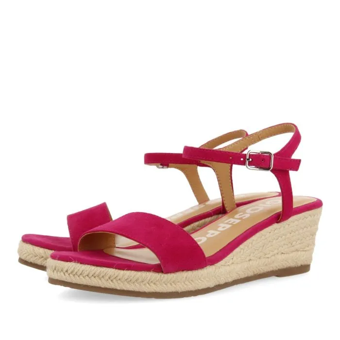 FUCHSIA LEATHER SANDALS WITH JUTE WEDGE FOR WOMEN XARRE