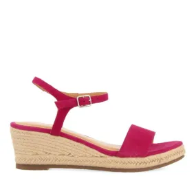 FUCHSIA LEATHER SANDALS WITH JUTE WEDGE FOR WOMEN XARRE