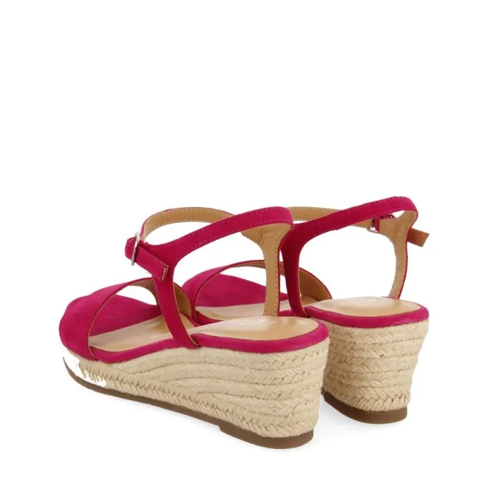 FUCHSIA LEATHER SANDALS WITH JUTE WEDGE FOR WOMEN XARRE