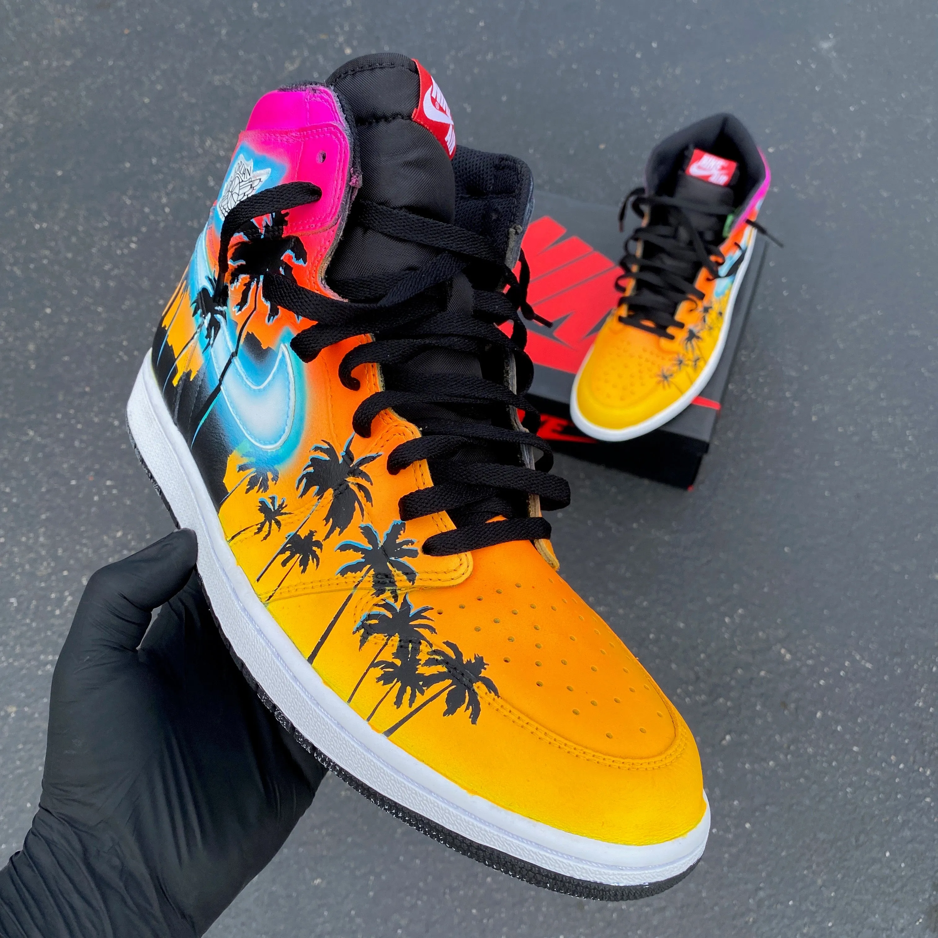 Glowing Miami Palm Trees Custom Hand Painted Nike Jordan 1 High