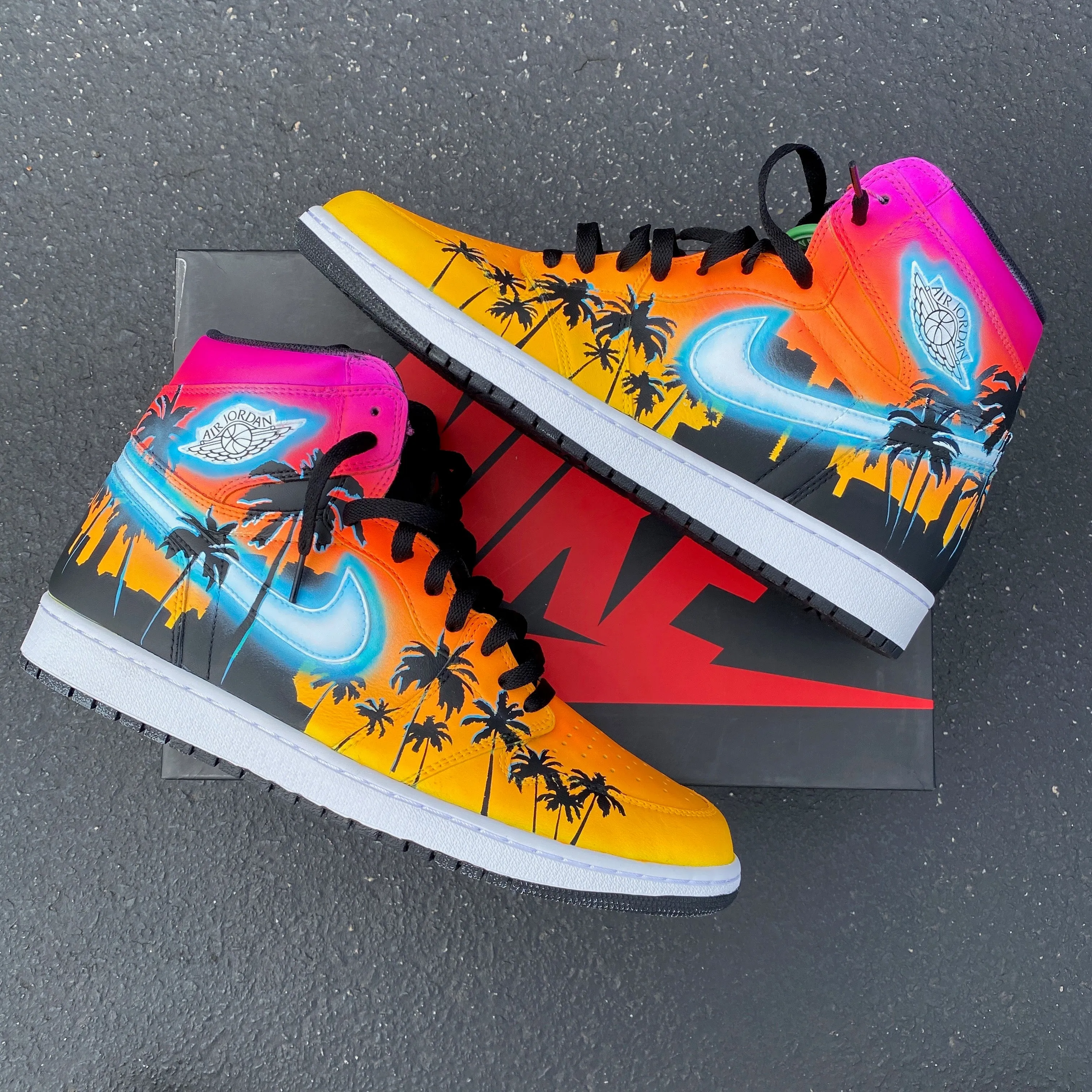 Glowing Miami Palm Trees Custom Hand Painted Nike Jordan 1 High